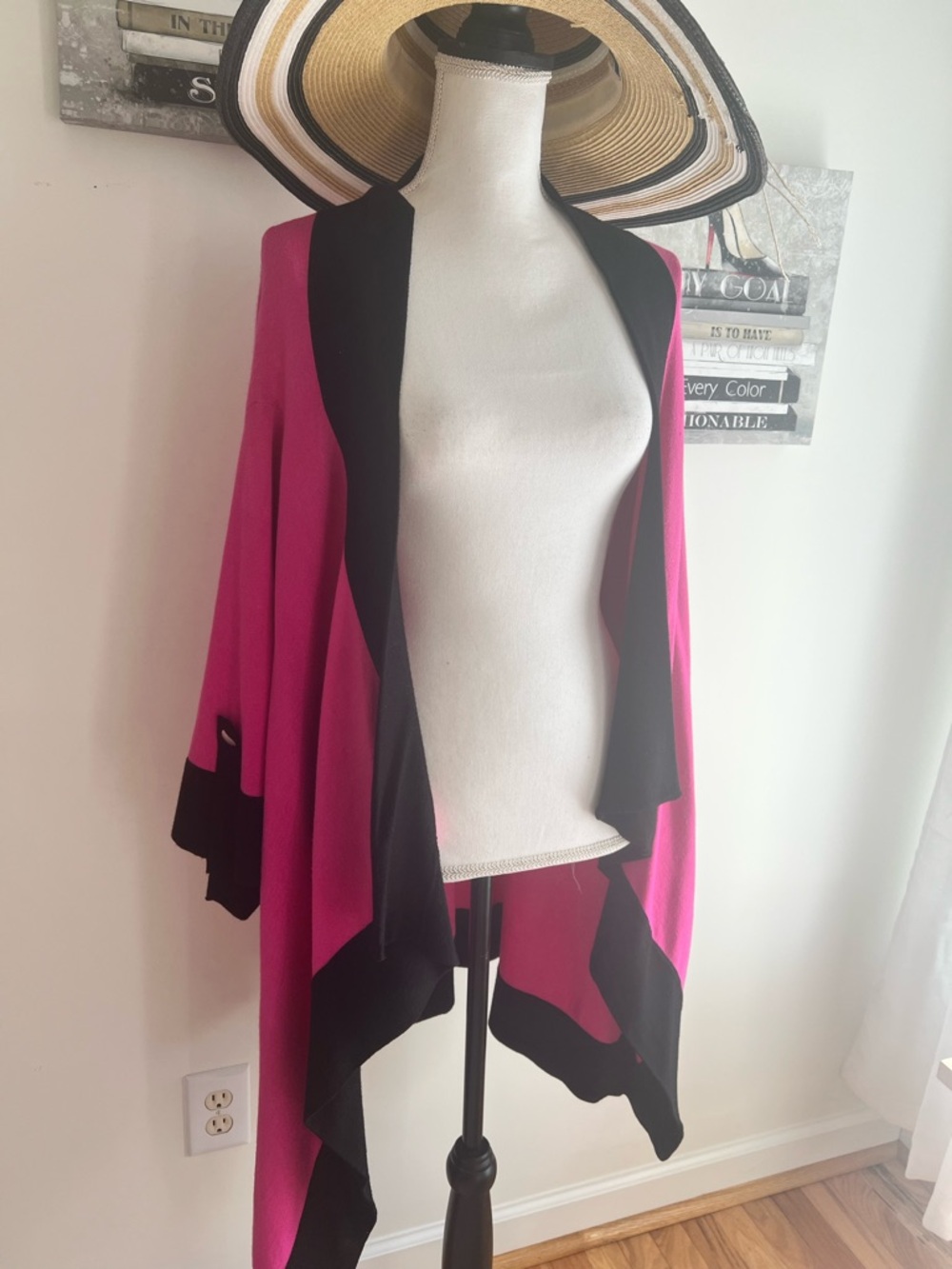 Cyrus Fuchsia and Black Open Front Knit Shrug